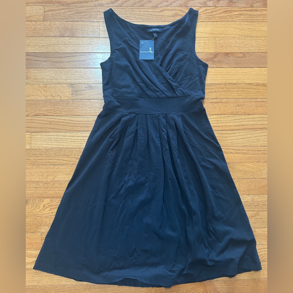 Lands End Dress Women's Size XS 2-4 Black Fit and Flare Sleeveless Wrap NWT
